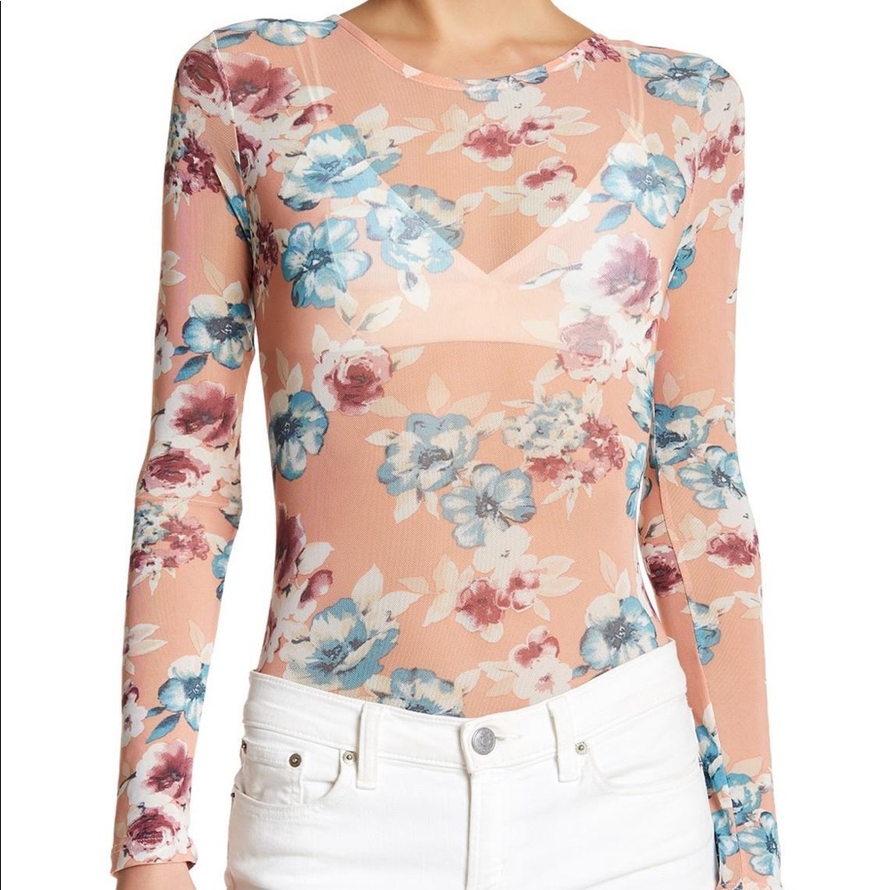 NWT Lush floral sheer bodysuit size Small